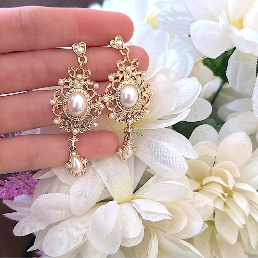 Handmade Italian Gold & Pearl Earrings – Vintage – Brand New